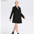 Collar de mujer de moda abrigo de viscosa de lana fina Estilo europeo de mujer de doble botonadura de manga larga abrigo negro
